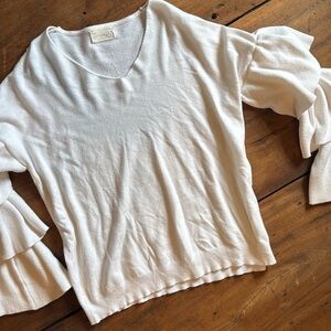 Dreamers Tiered Sleeve V-Neck Wide Opening Sweater Blouse